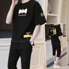 Männer Trainingsanzüge Sommer Rundhals T-shirt Casual Geerntete Hose Koreanische Dünne Mode Druck Sport Anzug Männlich Street Hip Hop Kleidung