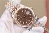 EWF Bara 126331 A3235 Automatisk herrklocka 41 Two Tone Rose Gold Fluted Bezel Brown Stick Dial Jubileesteel Armband Super Edition Samma Series Card Puretime B2