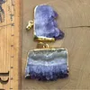 Pendentif Colliers PM10591 Raw Druzy Purple Amethyst Crystal Slice Cluster Bijoux plaqués or