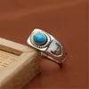 925 Sterling Silver Band Solitaire Ringen Met Turquoise stenen Two Tones Antieke Vintage Handgemaakte Designer Punk Hip-Hop Luxe sieraden accessoires geschenken