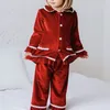 Piżama czerwona Boże Narodzenie chłopca dziewczyna ciepła rodzina Zestawy piżamowe Złote Velvet Kids Match Pajamas Ubranie Dzieci Ubranie maluch pJS 25880263