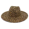 9.5 cm grand bord pêche coeur haut imprimé léopard laine feutre Fedora chapeaux femmes hommes automne hiver Vintage Fascinator fête église chapeau