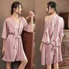 Женская одежда для сна Женская одежда устанавливает искусственный шелковый халат сексуальный нижний белье атласное платье кимоно.