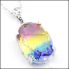 Pendanthalsband blandar 5st Rainbow New 925 Sterling Sier Oval Bi-Colored Blue Tourmaline Gemstone Halsband Pendants for Lady Party D Dhakb