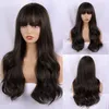 Synthetic Wigs Long Brown Wig With Bangs For Women Natural Wavy Brunette Heat Resistant Fiber Daily Party