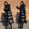 Women's Down Parkas In the shiny black feather cotton-padded jacket long over-the-knee thickening han edition loose cotton coat 220909
