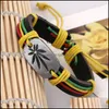 Charm Bracelets Retro Leather Bracelet Alloy Jewelry Colorf Maple Leaves Rope Punk Jamaican Reggae Red Yellow Green Mens Dangle Decor Dh9Ti