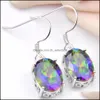 Dangle żyrandol 6 par 1Lot Prezent Święta Dziękczynienia klasyczny ogień Mystic Topaz 925 Sterling Sier Dangle Kolki