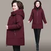 Women's Down Parkas Winter Coat Middle-Aged Mother Cotton Padded Jacket L￥ng huva Parka plus storlek 6xl Kvinnlig vindt￤t l￶s varmt utkl￤der 220909