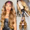 1x4 Ombre brun blond milieu U partie perruque vague de corps pleine Machine faite V partie perruques brésilien Remy cheveux humains lumière dorée pour les femmes