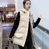 Dames Down Parkas Long Vest Coat Women Fashion Warm Mouwess Parkas Hapleed Solid Loose Female Waistcoat Casual Outerwear Jacket Top 220909