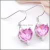 Earrings Necklace 6 Sets/Lot Wedding Jewelry Pendants Earrings Sets Heart Pink Kunzite Gems 925 Sier Necklaces Cz Zircon Jewelty For Dha3R