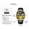 Orologi da polso AILANG Uomo Business Luminoso 30M Display impermeabile Meccanico automatico Fasi lunari Puntatore a 12 ore Orologio con cinturino in pelle 6812A