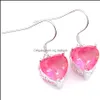 Dangle Lustre 6 Paires 925 Sier Rose Coeur Bi Couleur Tourmaline Pour Les Femmes Crochets Boucles D'oreilles Bijoux Nouveau Cadeau De Vacances Drop Delivery 2 Dhpbs