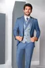 Herrar kostymer blazers est underbara blå män kostymer 3 datorer kostym homme brudgum prom bröllop blazer jackapantsvest terno masculino smal fit 220909