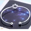 Bangle S925 Silver sexspetsig stjärna armband smycken kvinnlig öppen manschettarmband julklapp