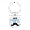 سلاسل المفاتيح Gao Happy Super Papa Keychain Convex Glass Pendant Mens Fathers Day Ster