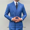 Ternos masculinos Blazers Moda Blue Mens Suits Slim Fit Business Blazer Blazer Double Wedding Wedding Groom Tuxedos 2 Pe￧as Conjunto de Jaqueta Masculino Terno 220909
