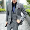 Men's Suits Blazers JacketsVestPants Male Korean Blazers slim check British business suit Men three piece wedding bridegroom man dress M-5XL 220909