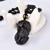 Hänghalsband äkta naturliga svarta obsidian ädelstenar pi xiu form kristallsten för halsband kvinnor män 38 18mm
