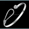 Bangle 6pcs праздничный подарок блестящий уникальный розовый цветок Pure 925 Sier Sier Open Регулируемые браслеты Bangles Russia Drop Delivery 2021 J DH6K2