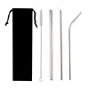 5st Metal Drinking Straws Pouch Set ￅteranv￤ndbart rostfritt st￥l Straw Set Straight Bent Pipe Cleaning Brush