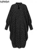 Casual Dresses VONDA Summer Long Sleeve 2022 Fashion Women Vintage Polka Dot Printed Sundress Female Bohemian Party Robe Midi Vestidos