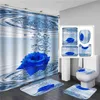 3D Blue rot rosa Rosendruck Duschvorhang Set Badezimmer Badebildschirm Antislip Toilettendeckel Abdeckung Teppichteppichen Küchen Wohnkultur W3324384