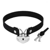 Charker harajuku aço inoxidável Pingente de coração pingente Sexy PU Leather Women Collar Bondage Goth Belt Gothic Punk