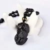 Hänghalsband äkta naturliga svarta obsidian ädelstenar pi xiu form kristallsten för halsband kvinnor män 38 18mm