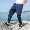 Calça masculina joggers homens calças de verão calça de harém leve linho de algodão calça tornozelo na cintura elástica de cintura solta T220909
