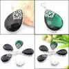 Colares pendentes misturam 5pcs arco -￭ris Novo 925 Sterling Sier Teardrop Green Emerald Real Black Onyx Gemstone Colares Pingents for Lady Dhjnr