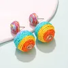 6PCS Women Rattan Earrings Stud Boho Handmade Straw Raffia Drop Geometric Lantern Dangle Earring for Girls Summer Beach Jewelry
