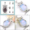 Pendant Necklaces Wholesle 5 Pcs Vintage Owl Pendants Natural Moonstone Amethyst Gems Sier Usa Israel Wedding Engagement Necklace Dro Dhen1