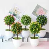 Faux Floral Verdure Vert Petit Arbre Bonsaï Mariné Avec Mini Roses Fleurs Pour La Maison Jardin Salon Salle De Bains Ornement De Bureau Faux Fleurs Bonsaï J220906