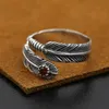 925 Sterling Silver Réglable Bande Anneaux Crooked Curly Plume Rouge Pierre Simple Antique Vintage À La Main Designer Punk Hip-Hop De Luxe bijoux accessoires cadeaux