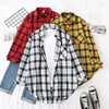 Women's Blouses vrouwen shirts shirts dames tops en 2022 dameskleding lange mouw kleding knoop omhoog down shirt plaid Koreaans vrouwelijk 1