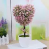 Flores decorativas Plantas artificiais Simulação de plástico Bonsai Pote de mesa de árvore folhas falsas Decoração do jardim da forma do coração
