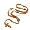 Colliers de perles Bois naturel Tissé à la main Perles en bois Jérusalem Bijoux religieux catholiques Croix Jésus Collier Drop Livraison 2021 NE Dhmlp