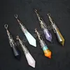 7 Chakras Natural Stone Pendulum Charms para Dowsing Divination Crystal Pillar Hexagonal Healing Point Reiki Pingente Pir￢mide Wicca