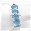 Trzy kamienne pierścienie Pierścienie świąteczne 925 Sier Plated Owalne Blue Topaz Gems for Women Pierścień miłośnika weselnej biżuterii R0434