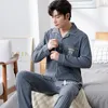 Vêtements de nuit pour hommes Hommes Coton Pijama 2 pièces Ensemble Lounge Grande Taille 6XL Pyjamas Stripe Manches Longues Bedgown Home Vêtements Homme Pyjamas