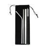 5st Metal Drinking Straws Pouch Set ￅteranv￤ndbart rostfritt st￥l Straw Set Straight Bent Pipe Cleaning Brush