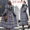 여자 다운 파카스 겨울 재킷 여자 따뜻한 패션 활 벨트 모피 칼라 코트 긴 드레스 여자 두꺼운 코트 220909