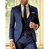 Męskie garnitury Blazers Darke Blue Men Suit Slim Fit 3 -Place Groom Shawl Lapel Tuxedo Custom Party Party Blazer Terno Masculino Costume Homme 220909