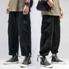 Calça masculina calça de carga homens homens japonês calças de corrida de roupas de corrida hip hop harajuku coreano de moda de tamanho grande para homens roupas pretas t220909