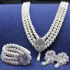 Rhodium Silver Tone Ivory Cream Pearl Bridal Jewelry Set Wedding Halsband Armband och örhängen Sets3037