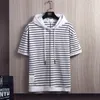 Men's T Shirts Mens Casual Striped T-shirts Summer Male Oversized Short Sleeve Tops Tees Harajuku Men Hooded Shirt Hip Hop Streetwear