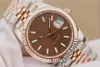 EWF Bara 126331 A3235 Automatisk herrklocka 41 Two Tone Rose Gold Fluted Bezel Brown Stick Dial Jubileesteel Armband Super Edition Samma Series Card Puretime B2