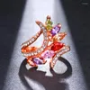 Anéis de casamento clássicos bohemia rosa ouro colorido penas anel com pedra cúbica de zircão de luxo Party incomum